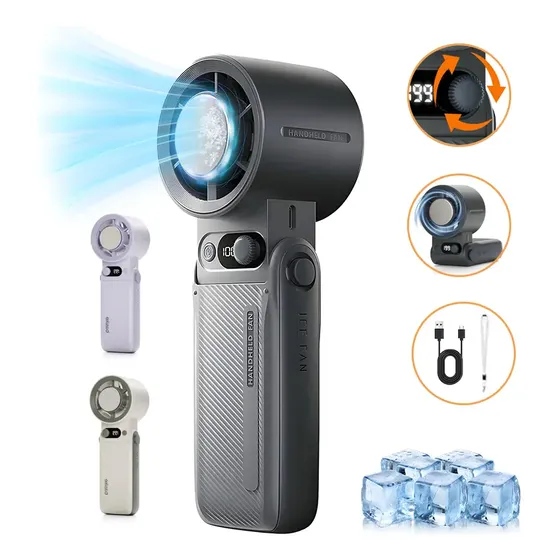 Ventilador Portátil De Mão Recarregável, 199 Níveis, Modo De Resfriamento, Mini Ventilador Com 10000mAh E Display Digital, Silencioso E Potente Para Viagens E Escritório, Cinza
