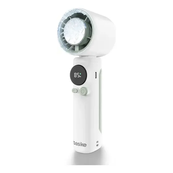 Mini Ventilador de Mão Basike Ba-FAN327 Portátil Recarregável USB com Resfriamento de Gelo 10W Alta Potência Turbo Silencioso para Verão 6000mAh，Branco Com Display Digital e 100 Velocidades