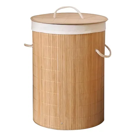 Cesto Bambu Ecológico Roupas Banheiro Lavanderia Multiuso Bege Redondo Liso