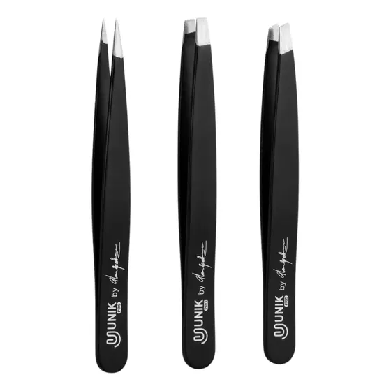 Kit Pinças Para Sobrancelhas Yunik Pro Preto Lisa