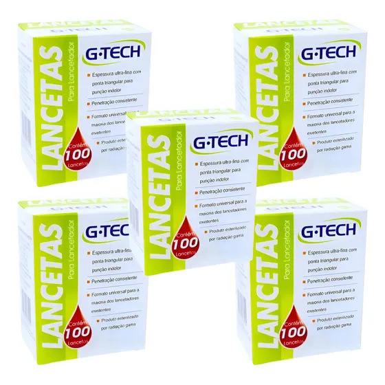 Kit C/500 Unidades De Lanceta 28g C/100 - G-tech Azul