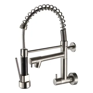 Torneira De Cozinha Gourmet Monocomando P/ Parede Extensível Prateado Escovado