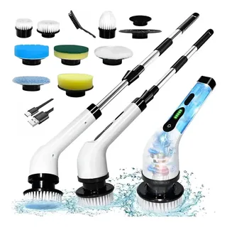 Escova De Limpeza Elétrica Multiuso Rotatória Magica Limpa Canto Friso Banheiro Cozinha Esfregão Mop 9 Em 1 Bivolt Butter Cream