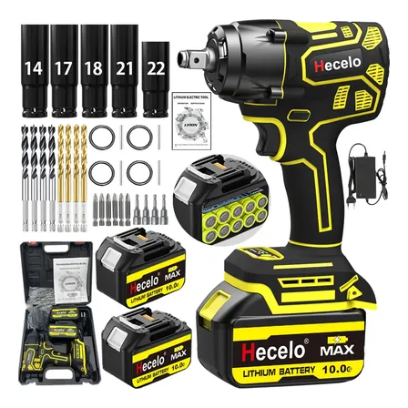 Chave De Impacto Hecelo 420nm Com Baterias De 2* 10 Células E 1/2 Preto 18v