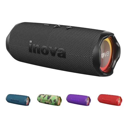 Caixa De Som Portatil Inova Caixinha Com Rgb Tws Recarregável Subwoofer, Potente Caixas Bluetooth Ideal Festas Ao Ar Livre E Uso Diário, Preto