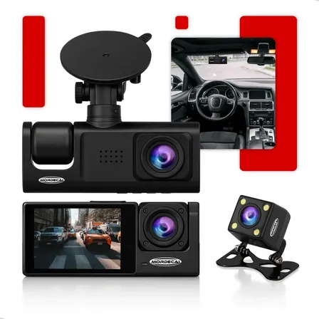 Camera Automotiva Veicular Carro 3 Câmeras Dianteira Frontal Traseira Ré Interna Hd 1080p Noturna Uber Taxi Segurança Gravadora Filmadora 360° Graus Mordecai