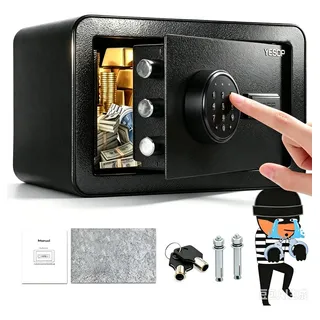 Cofre Eletrônico Digital Senha Ou Chave Com 4 Bateria 31x20x20cm Cor Preto Reforçado Aço Yesop
