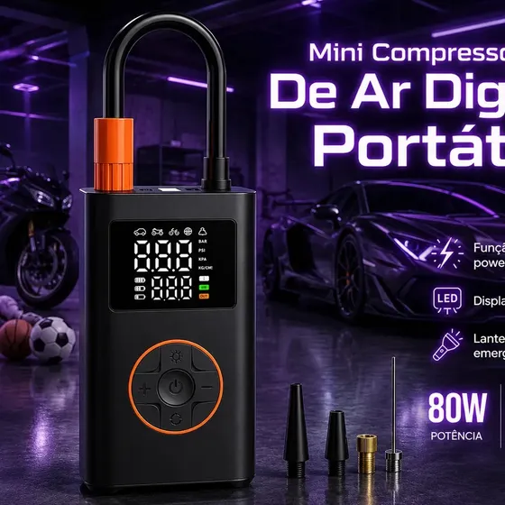 Compressor de Ar Portátil Blackone 4000mAh Digital 150PSI Carro Moto Bike