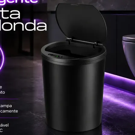 Lixeira Inteligente Smart 16l Automática Recarregável Preto Sensor Banheiro E Cozinha Moderna Lixeira Bko N06 Preto