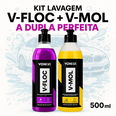 Kit Shampoo Lavagem Automotivo Esfregação Neutro V-floc V-mol Desincrostante Concentrado 500 Ml Vonixx