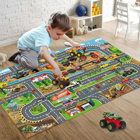 Tapete Infantil First Pista Com Veículo E Acessórios 70x80cm Verde