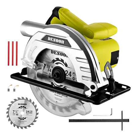 Serra Circular Elétrica 1400w Profissional 5500rpm Ângulo Ajustável 45° Com Lápis Disco 185mm E Guia Para Carpinteiro Marceneiro Desoon Verde-claro 220v 60hz
