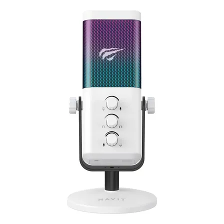 Microfone Havit Gk65 Condensador Usb Com Rgb Para Streaming Branco