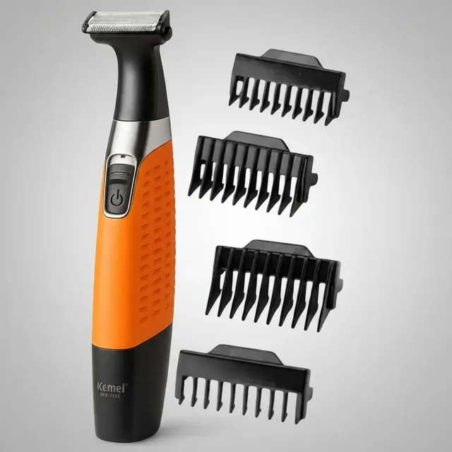 Barbeador Elétrico Kemei 1910 Laranja Para Uso Íntimo Com 4 Pentes Removíveis 127/220v