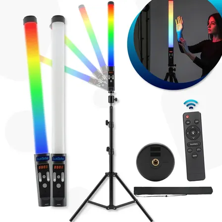Bastão Led Rgb Colorido Profissional Recarregável Portatil + Tripe De 2.10 Metros Completo Ring Light Iluminação Maquiagem Gravações Vídeo Foto Luxside P400 127/220v Preto