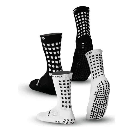 2 Pares Meia Antiderrapante Futebol Prosocks Grip Draft Cano Médio Profissional com 1 Par Preto e 1 Par Branco Tamanho 38-44