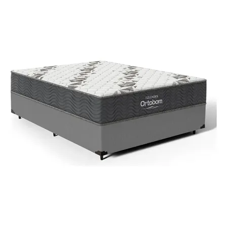 Cama Box Casal Ortobom Com Colchão Espuma D33 Cinza Firme Antiácaro
