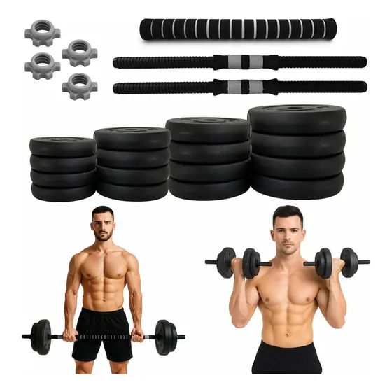 Kit De Halter Peso Emborrachado 30kg Musculação Academia Cor Preto