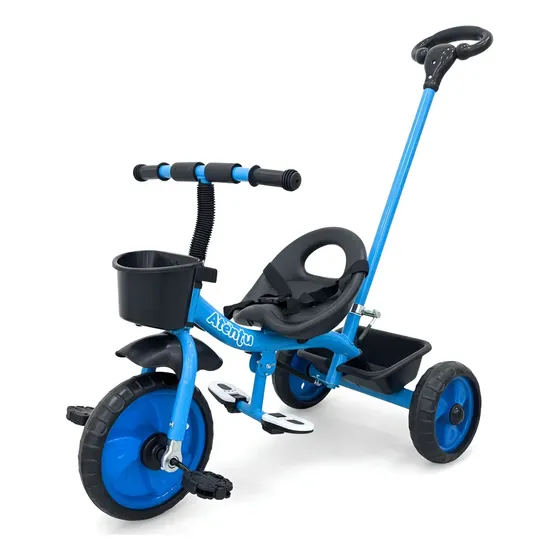 Triciclo Infantil Com Pedal Empurrador Brinquedo Passeio Azul