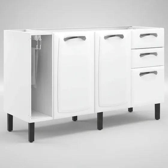 Balcão Cozinha Modular Aço Click Magazine Organizador Branco 140cm