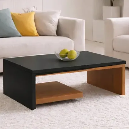 Mesa De Centro Apoio Kiara Retangular Moderno Com Prateleira Decorativa Luxo Para Sala Preto