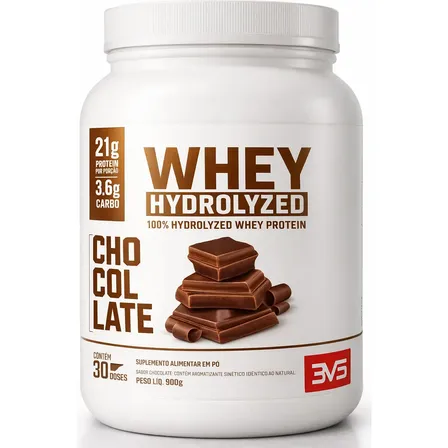 100% Whey Hidrolisado 900g Sabor Chocolate - Fórmula Exclusiva com Máxima Absorção e Concentração - 21g de Proteína por dose