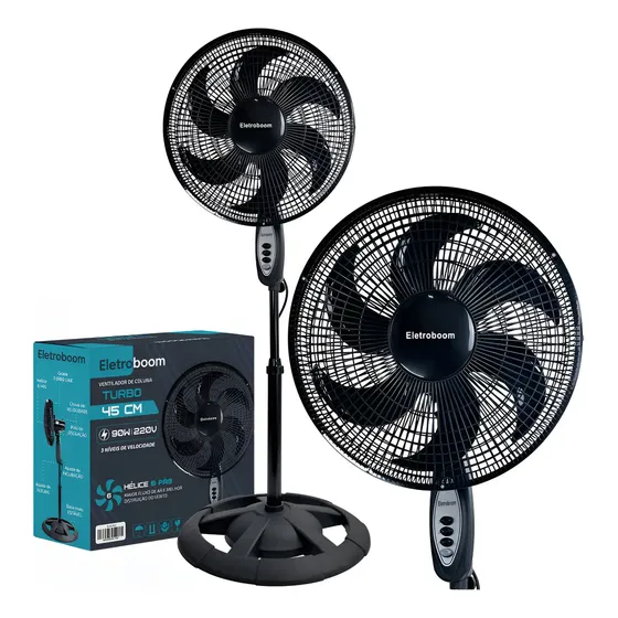 Ventilador de Coluna Eletroboom Turbo 45cm Com 3 Velocidades e Oscilação