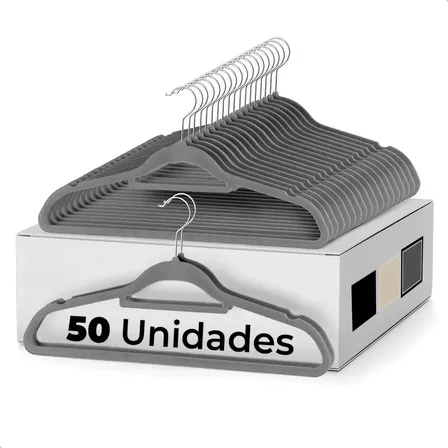 Vittak Kit 50 Cabides Adulto Veludo De Roupas Antideslizante Slim Cor Cinza
