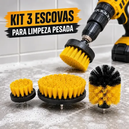 Kit 3 Escovas Rotativas Para Parafusadeira E Furadeira Limpeza Pesada De Pisos Azulejos E Rejuntes Amarelo-preto