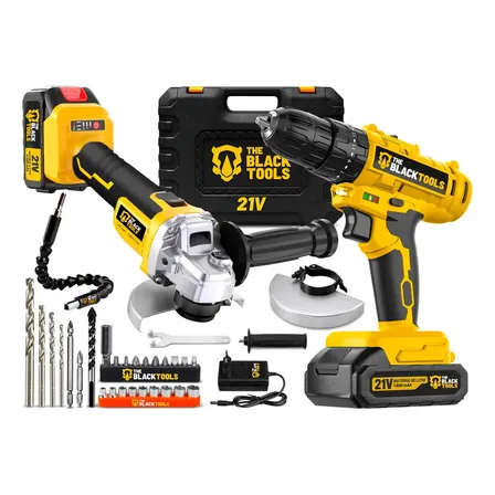 Esmerilhadeira Lixadeira Angular A Bateria 21V Bivolt + Parafusadeira De Impacto Sem Fio E Acessórios The Black Tools