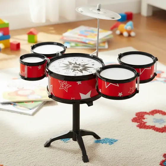 Mini Bateria Infantil Brinquedo Com Prato Tambor E Baqueta Vermelho