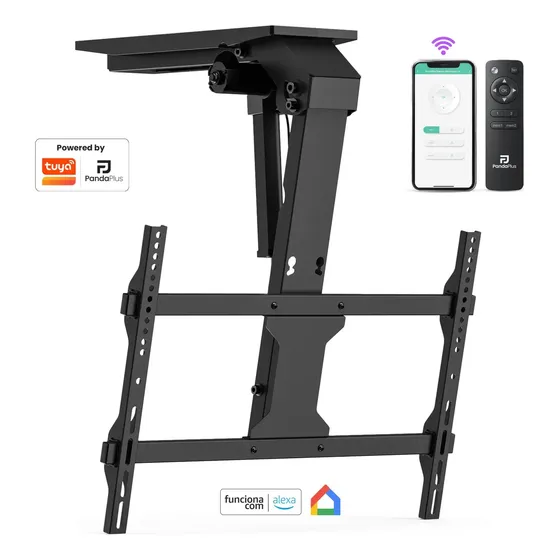 Suporte Tv Teto Motorizado Elétrico Wifi Suporta Até 45kg Inclinação 70° App Panda Plus Tuya Padrão Vesa Preto