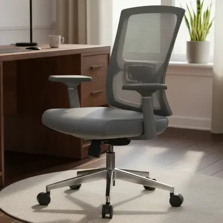 Cadeira X Ray Escritório OF-096 Nr17 Ergonômica Tela Mesh Reclinável Assento Couro Cor Cinza