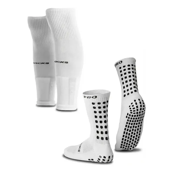 Kit Meia Antiderrapante Prosocks Grip Draft e Meião Cortado Canelito Cor Branco Tamanho 38-44