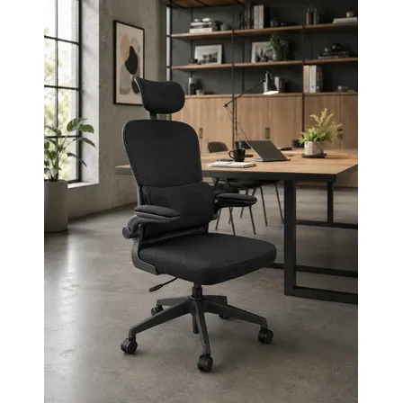 Cadeira Ergonômica Escritório Apoio Lombar Cabeça Ajustável Preto Espuma