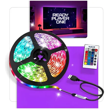 Fita Led Decorativa Rgb 2 Metros Adesiva Com Controle Remoto Usb, Fita Led Para Tv, Fita Led Para Pc Gamer, Cores Vibrantes Premium 5v Ip65 110/220v Iluminação Ambiente Navi