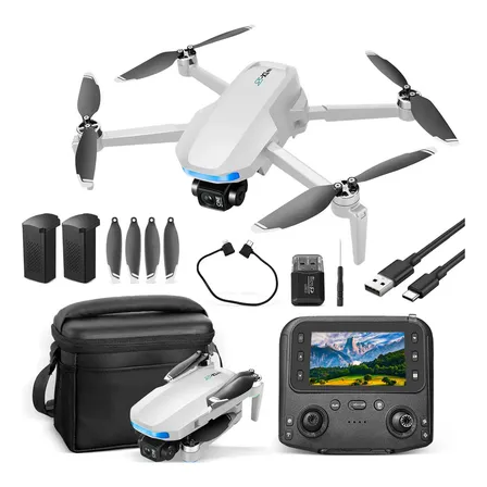 Drone S-x1 Com Tela Câmera Gps Gimbal De 3 Eixos E 2 Bateria Branco