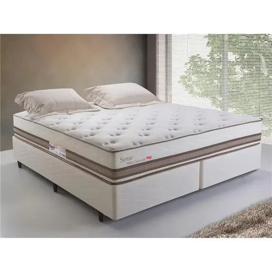 Cama Box King Size Herval Colchão Molas Ensacadas Bege