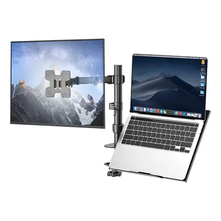 Suporte Duplo Articulado De Mesa Para Monitor E Notebook + Suporte Articulado De Mesa Para Monitores De 13 A 27 Preto