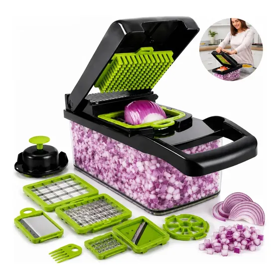 Ralador E Cortador Mandoline Multifuncional 10 Em 1 Com 12 Peças Para Legumes E Frutas, Acessório De Cozinha Para Cortar, Ralar E Fatiar Alimentos Com Rapidez E Praticidade Fácil