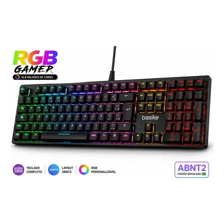 Teclado Mecânico Gamer Abnt2 Full Size Basike Rgb Switch Red Silencioso Com Teclado Numérico Anti Ghosting Português Brasil Preto Português Portugal