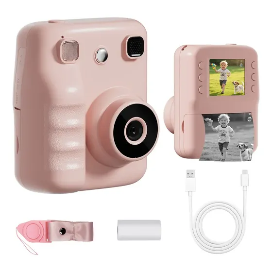 Câmera Instantânea Inova Cases Digital Polaroid Rosa para Crianças com Impressão Térmica