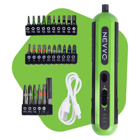 Chave De Fenda Elétrica De Precisão 4v 5n.m Parafusadeira Sem Fio + Bits Curtos E Longos Nevvo Verde 60 Hz