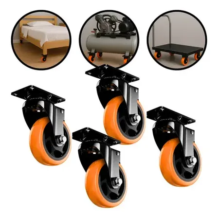 Kit 4 Rodinhas Giratórias 100mm 4 Polegadas 800kg Reforçadas