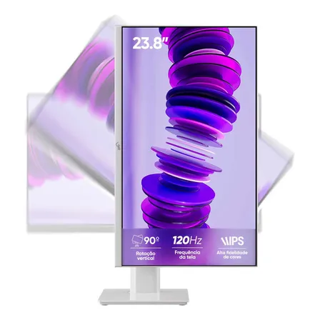 Monitor GET Pivot Slim IPS 23.8" Full HD 120Hz para Programação e Escritório Branco