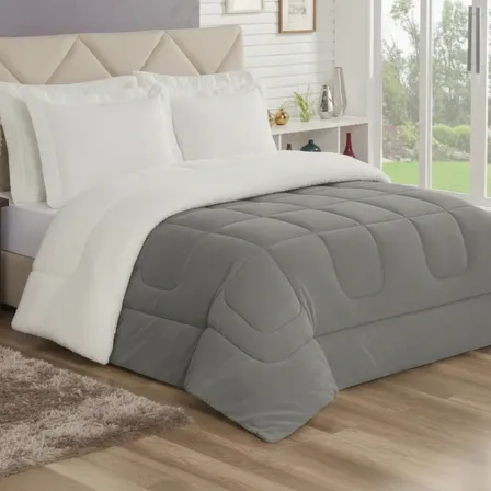 Edredom Sherpa Queen 2,40x2,20m Cobertor E Coberdrom Macio Cor Cinza