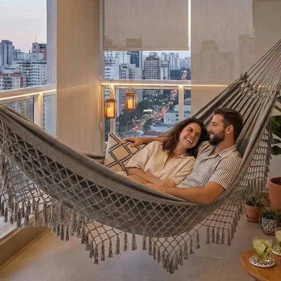 Rede De Dormir Descanso Balanço Casal Resistente Cor Marrom Cappuccino