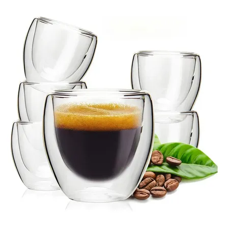 Conjunto De 6 Peças De Xícara De Café De Camada Dupla 80ml Transparente
