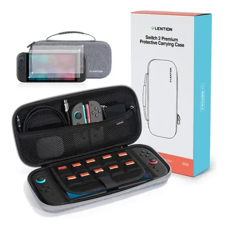 Estojo Case Rígido Para Nintendo Switch 2, 10 Slots Cartão Com 2 Películas Lention Cor Cinza