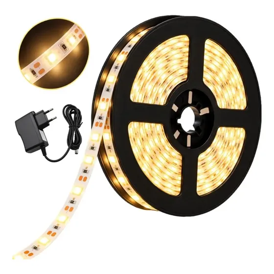 Fita Led Branco Quente 5m Bivolt 3000k 300 Leds Ip65 + Fonte Luz Branco-quente
